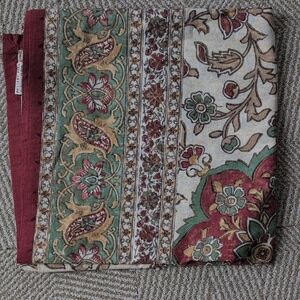 Pottery Barn Square Cotton Tablecloth Floral Medallion Rust Sage Green Gold